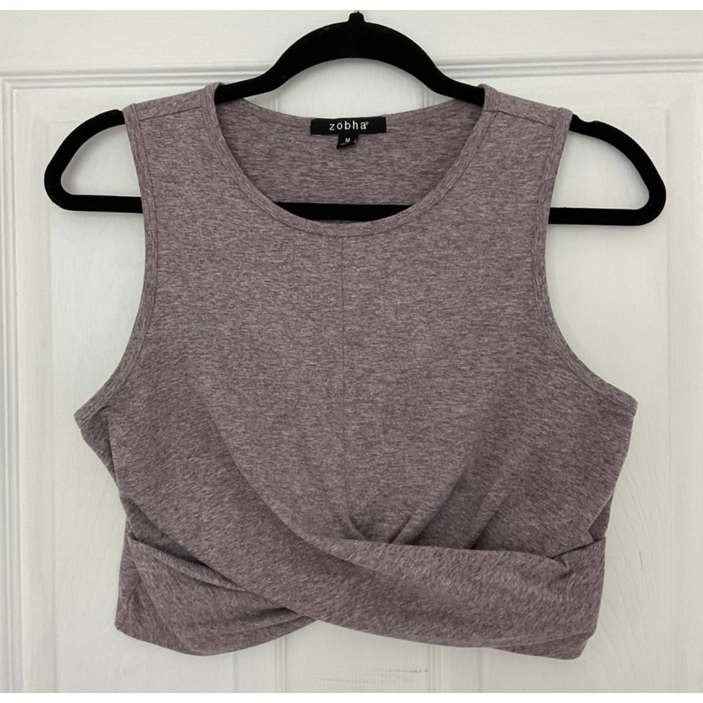 Zobha Melange Twist Crop Top Womens Medium Heather Plum Yoga Athletic Fit Preppy